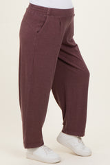 Burgundy Mineral Wash Pleated Maternity Lounge Pants