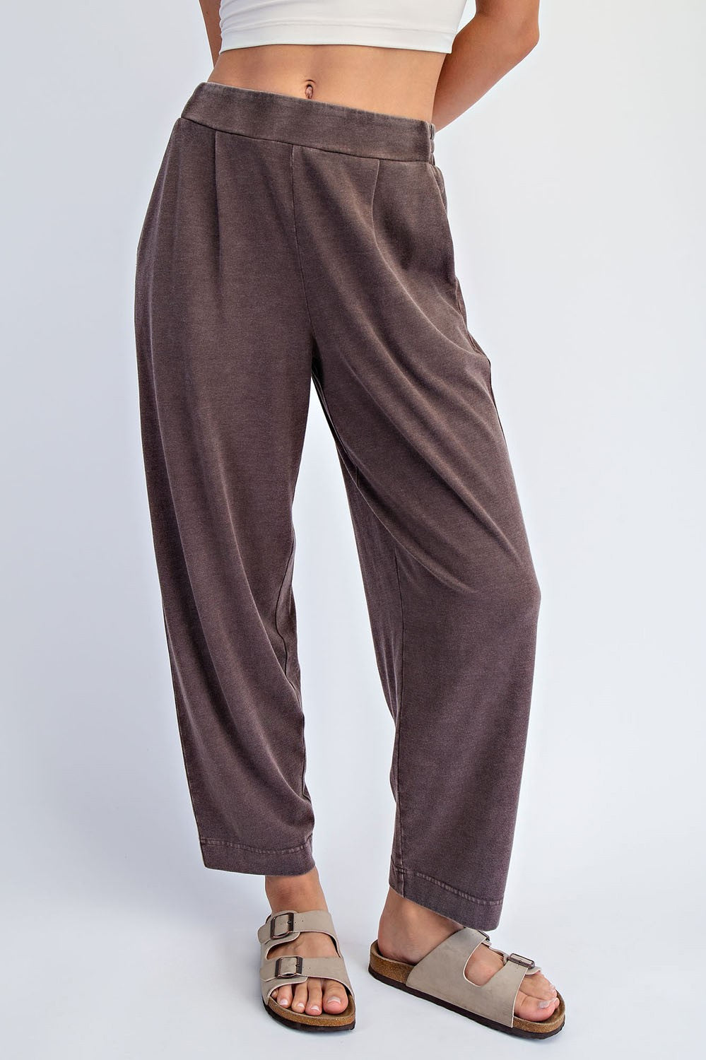 Brown Mineral Wash Pleated Lounge Pants