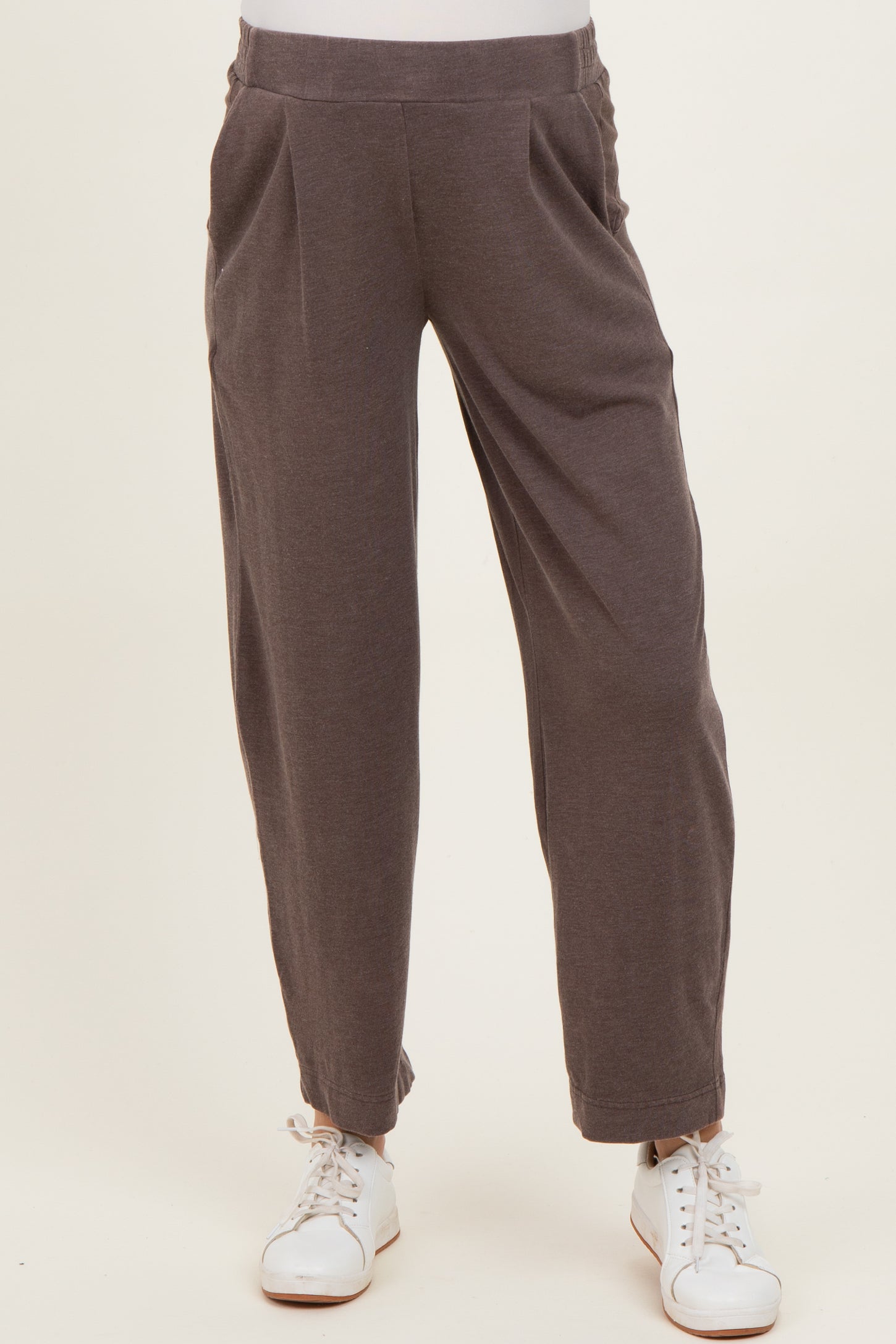 Brown Mineral Wash Pleated Maternity Lounge Pants