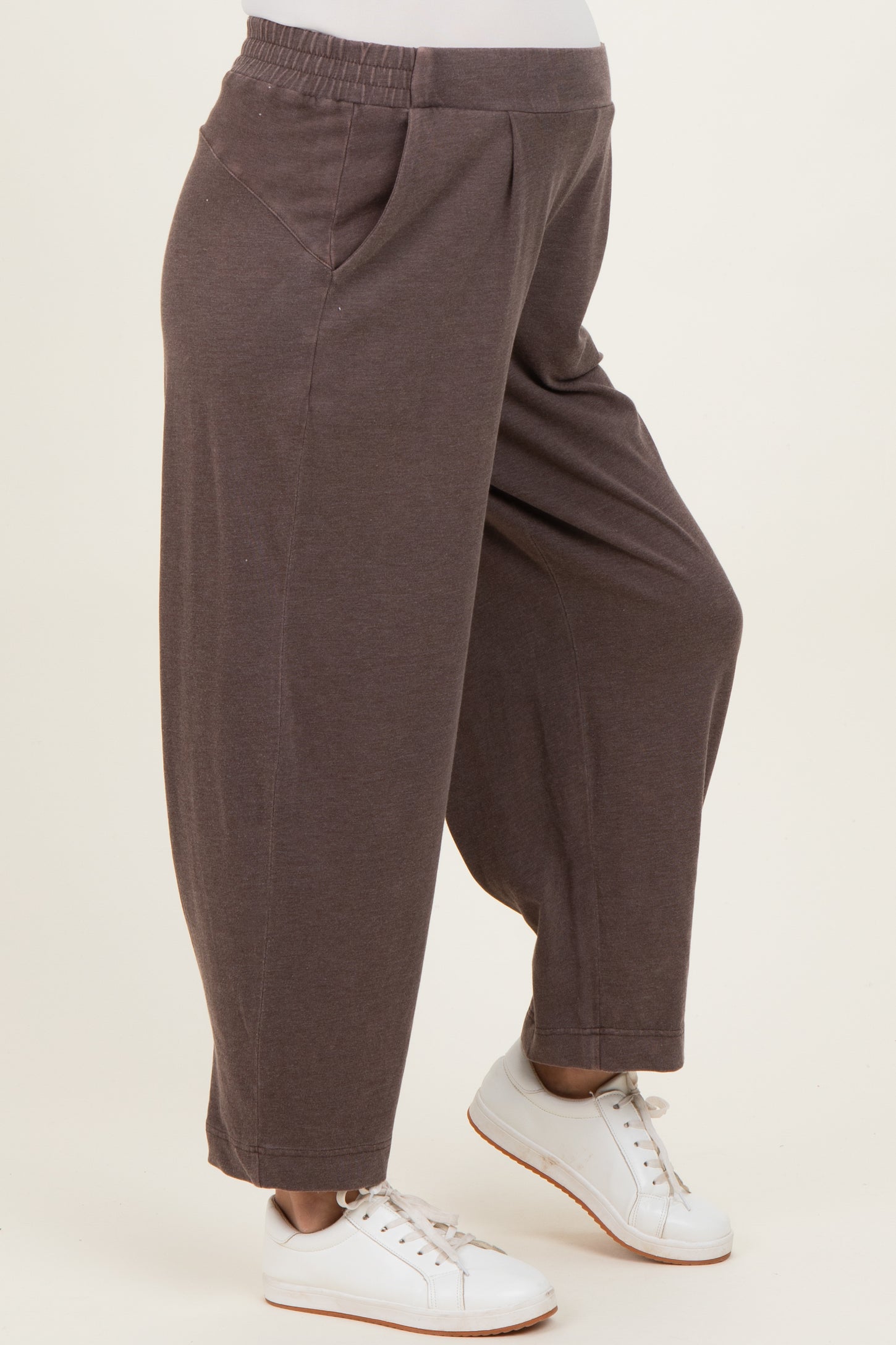 Brown Mineral Wash Pleated Maternity Lounge Pants