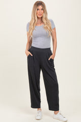 Black Mineral Wash Pleated Maternity Lounge Pants