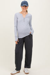Black Mineral Wash Pleated Maternity Lounge Pants