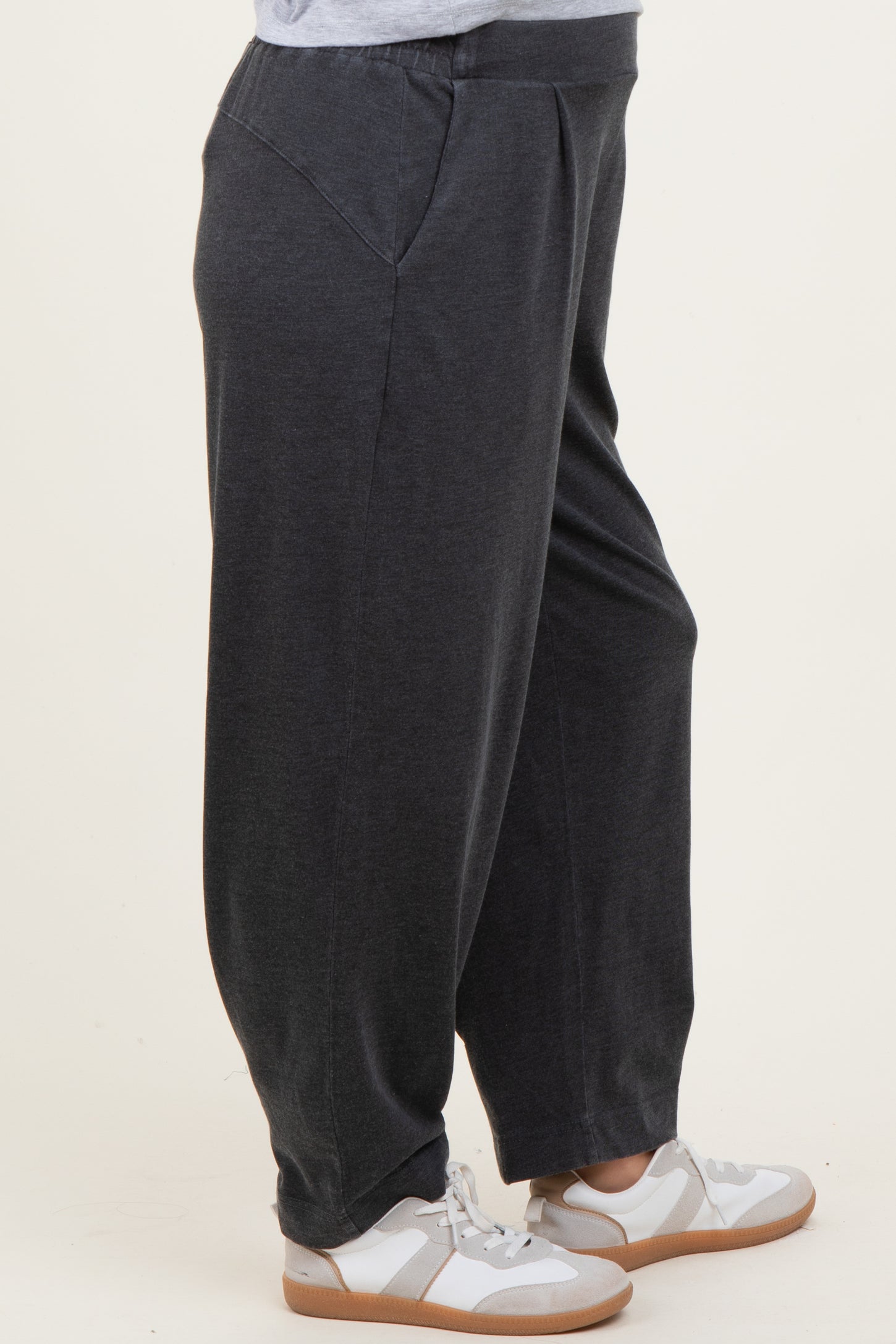 Black Mineral Wash Pleated Maternity Lounge Pants