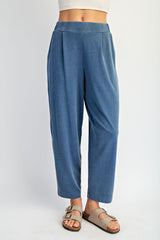 Light Navy Mineral Wash Pleated Lounge Pants