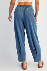 Light Navy Mineral Wash Pleated Lounge Pants