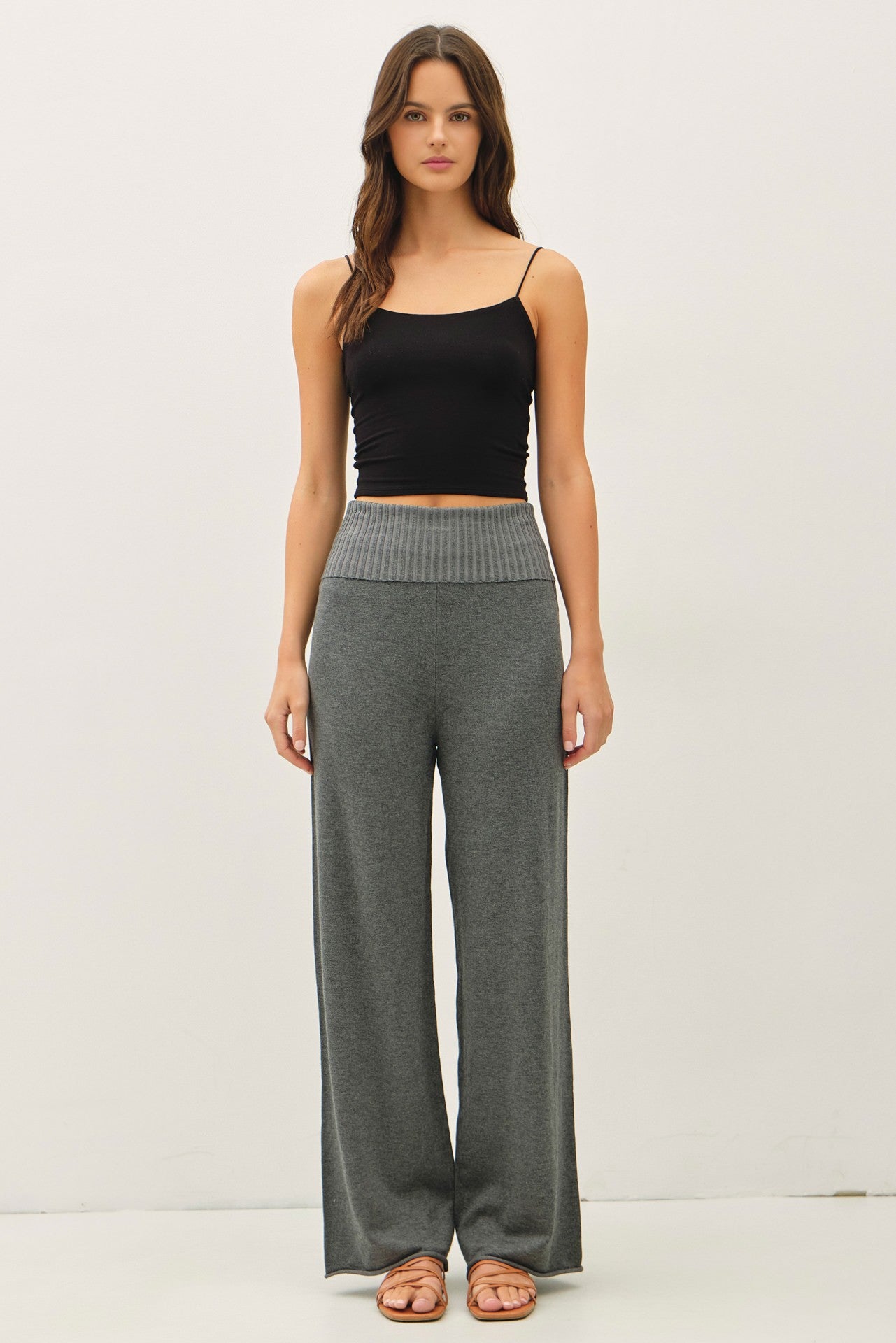 Charcoal Ribbed Knit Foldover Waist Maternity Pants