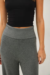 Charcoal Ribbed Knit Foldover Waist Pants