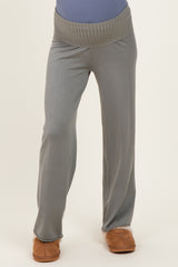 Olive Ribbed Knit Foldover Waist Maternity Pants