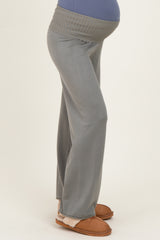 Olive Ribbed Knit Foldover Waist Maternity Pants