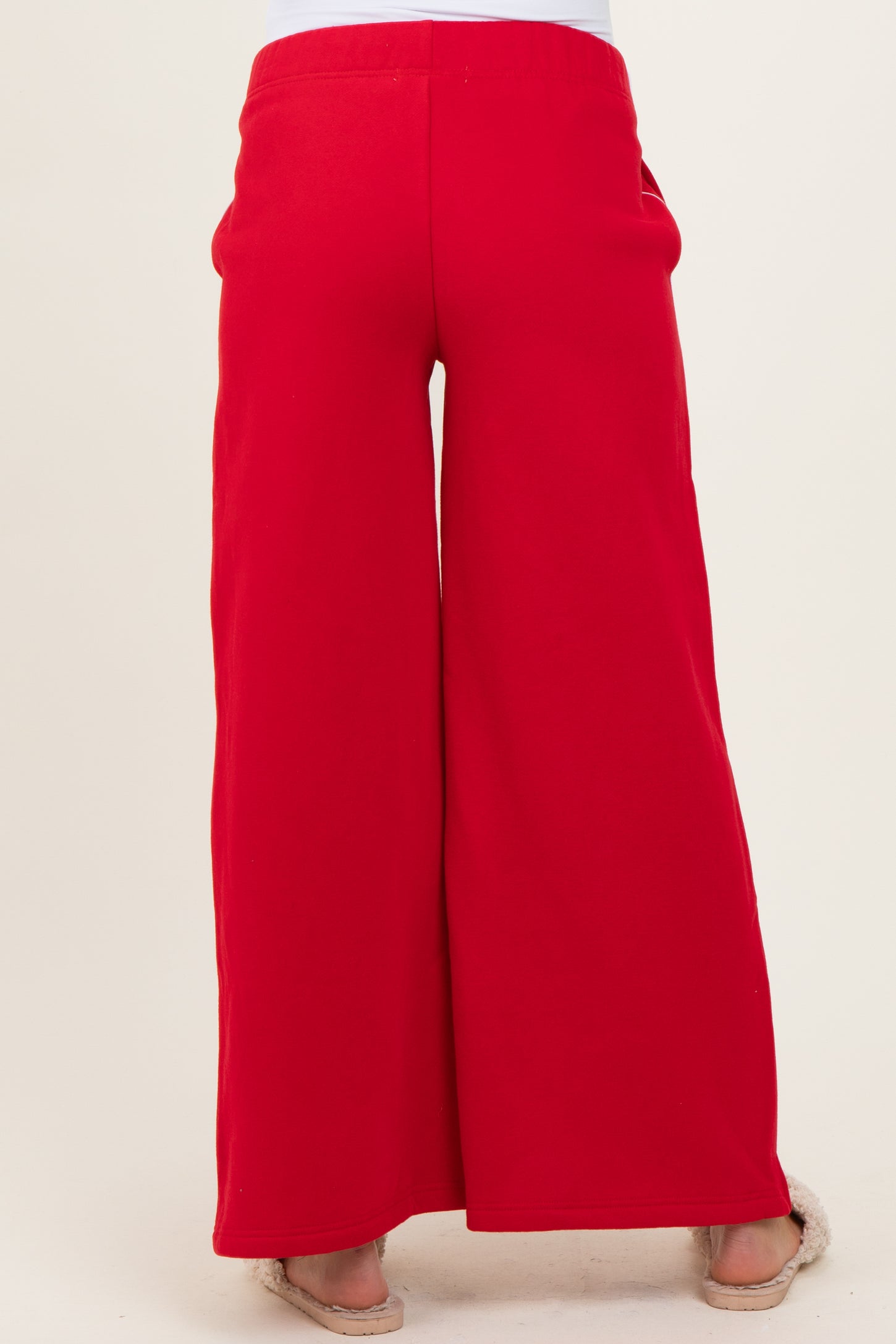 Red Fleece Wide Leg Maternity Sweatpants
