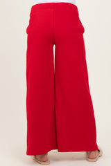 Red Fleece Wide Leg Maternity Sweatpants