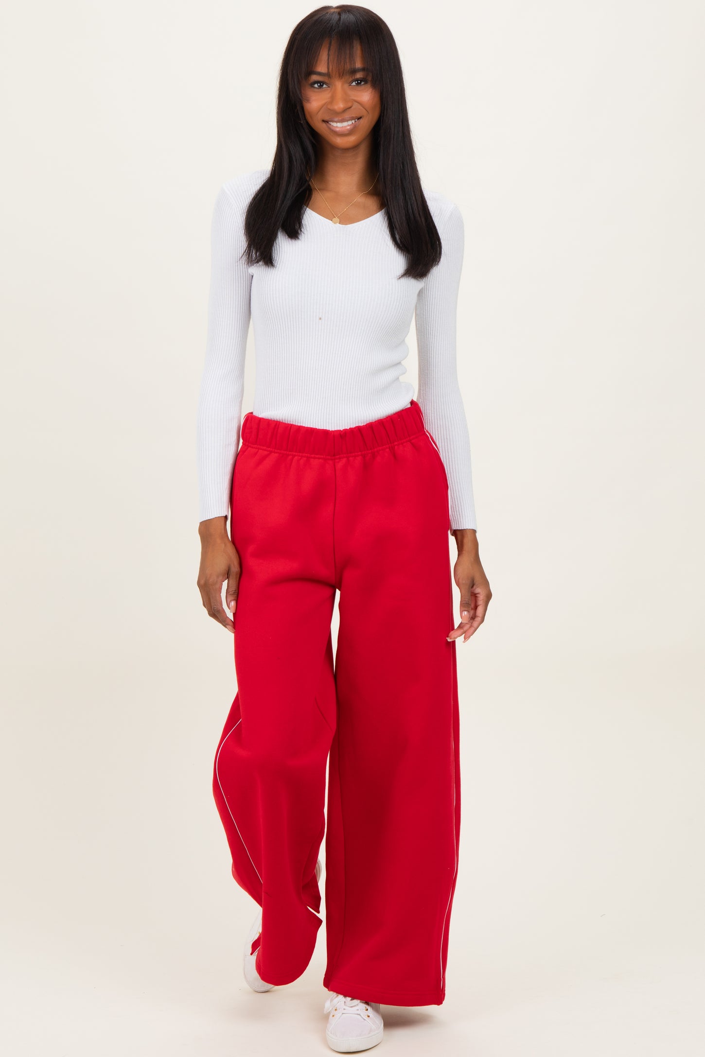 Red Fleece Wide Leg Sweatpants