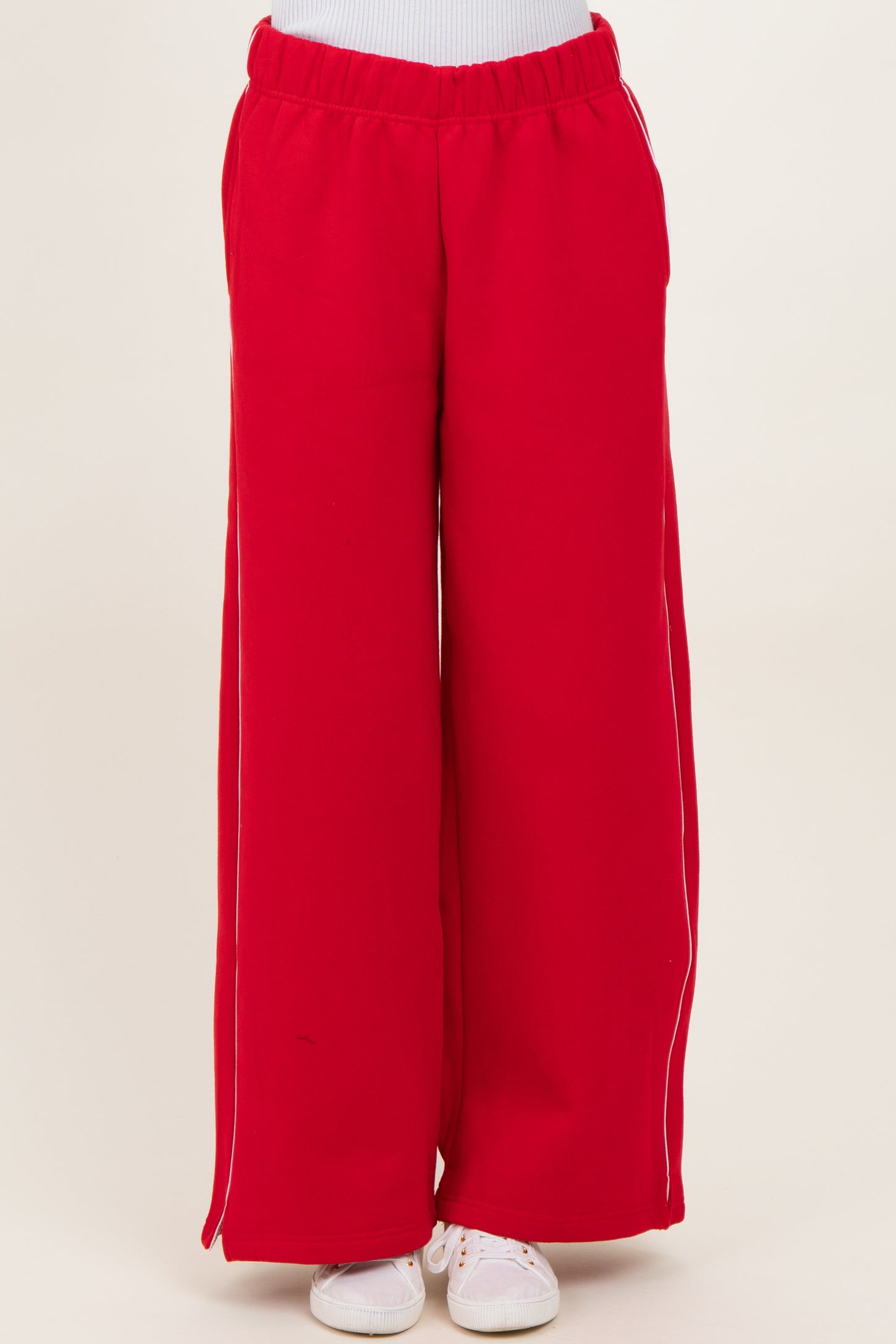Red Fleece Wide Leg Sweatpants