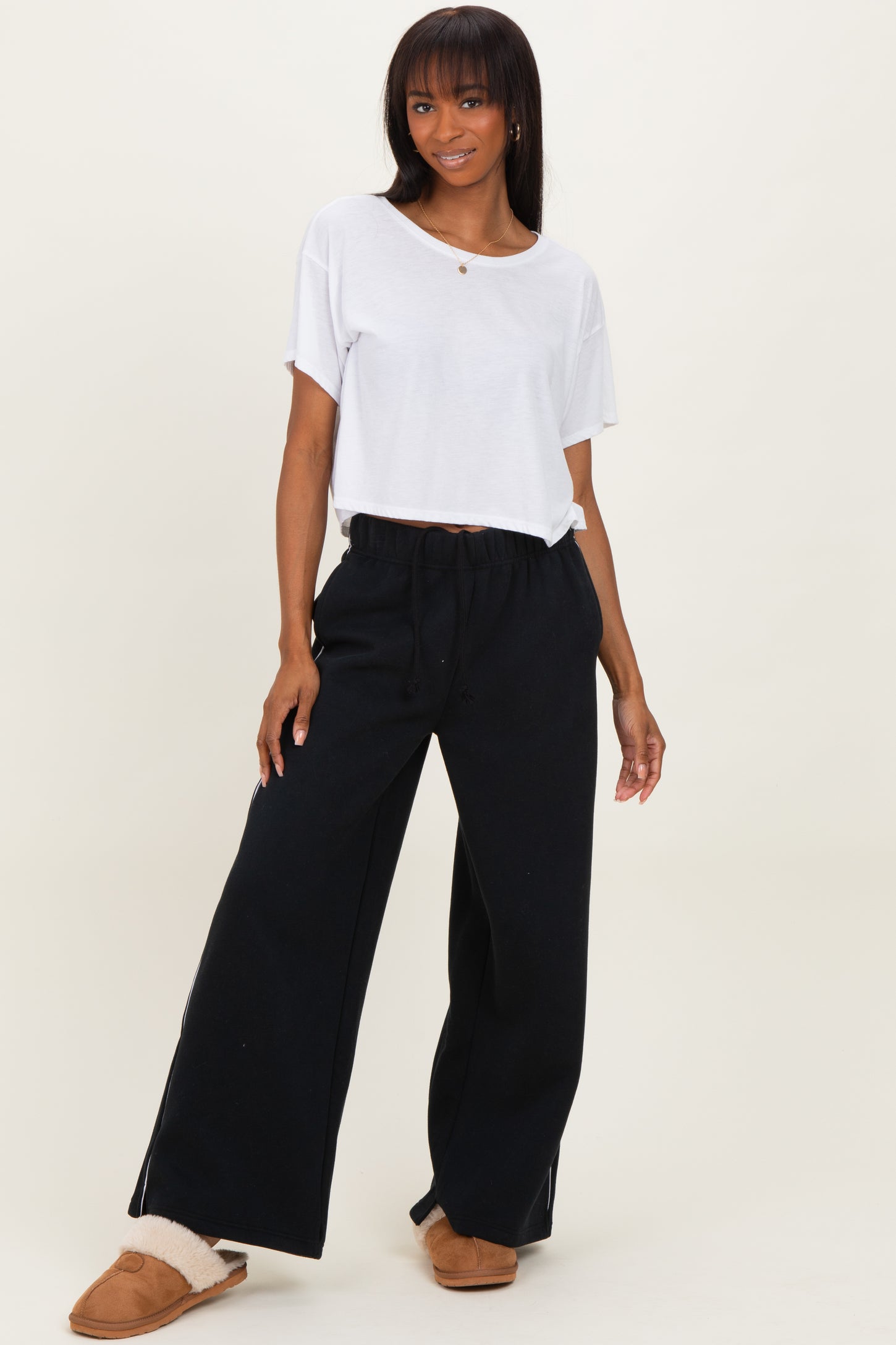 Black Fleece Wide Leg Sweatpants
