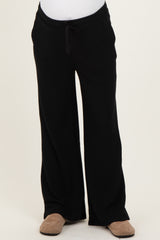 Black Brushed Ribbed Knit Maternity Lounge Pants