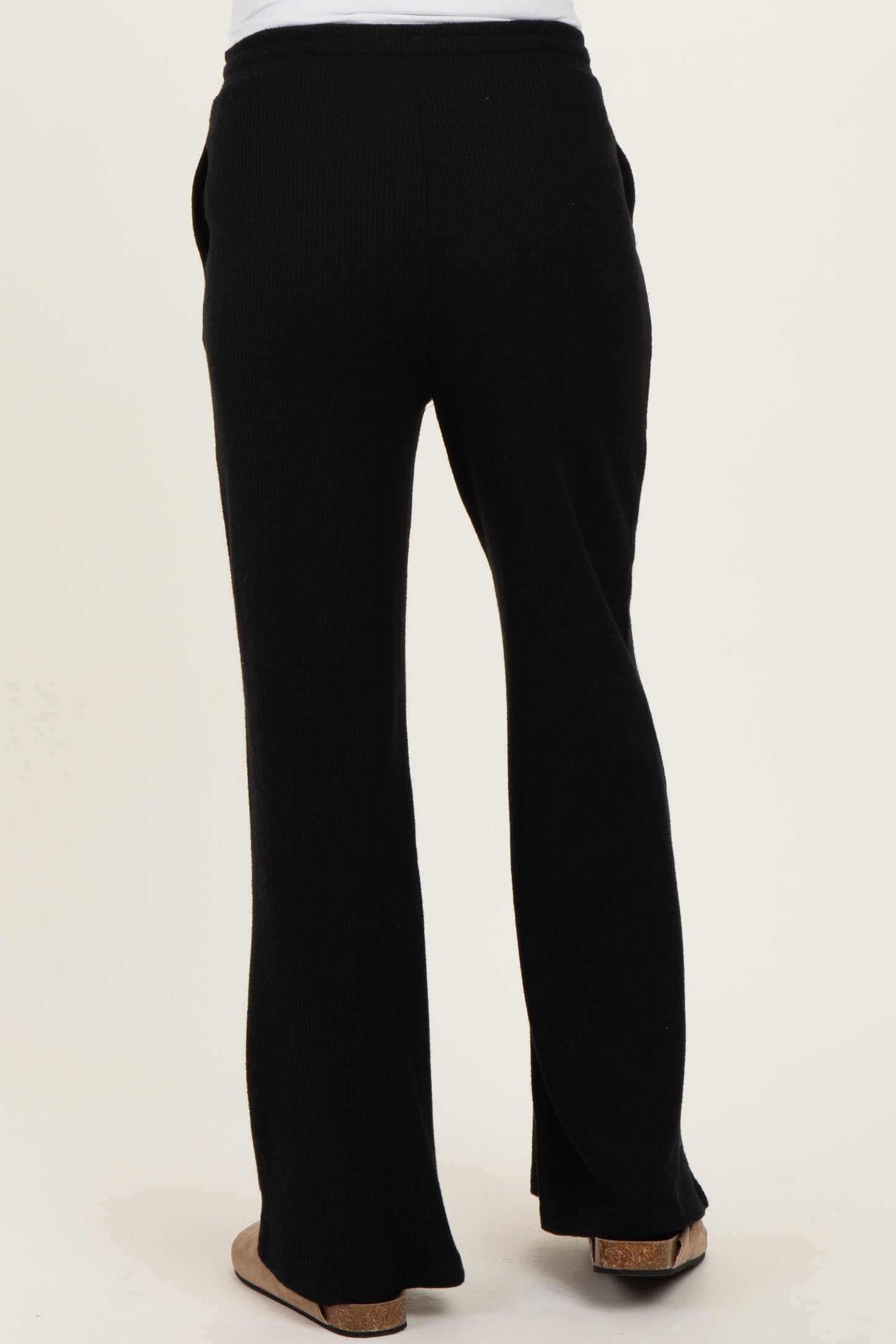 Black Brushed Ribbed Knit Maternity Lounge Pants