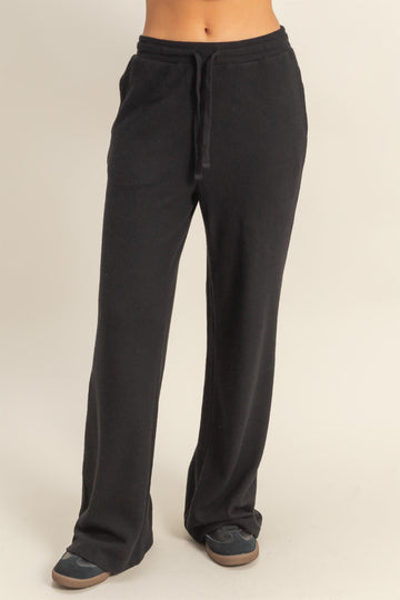 Black Brushed Ribbed Knit Lounge Pants