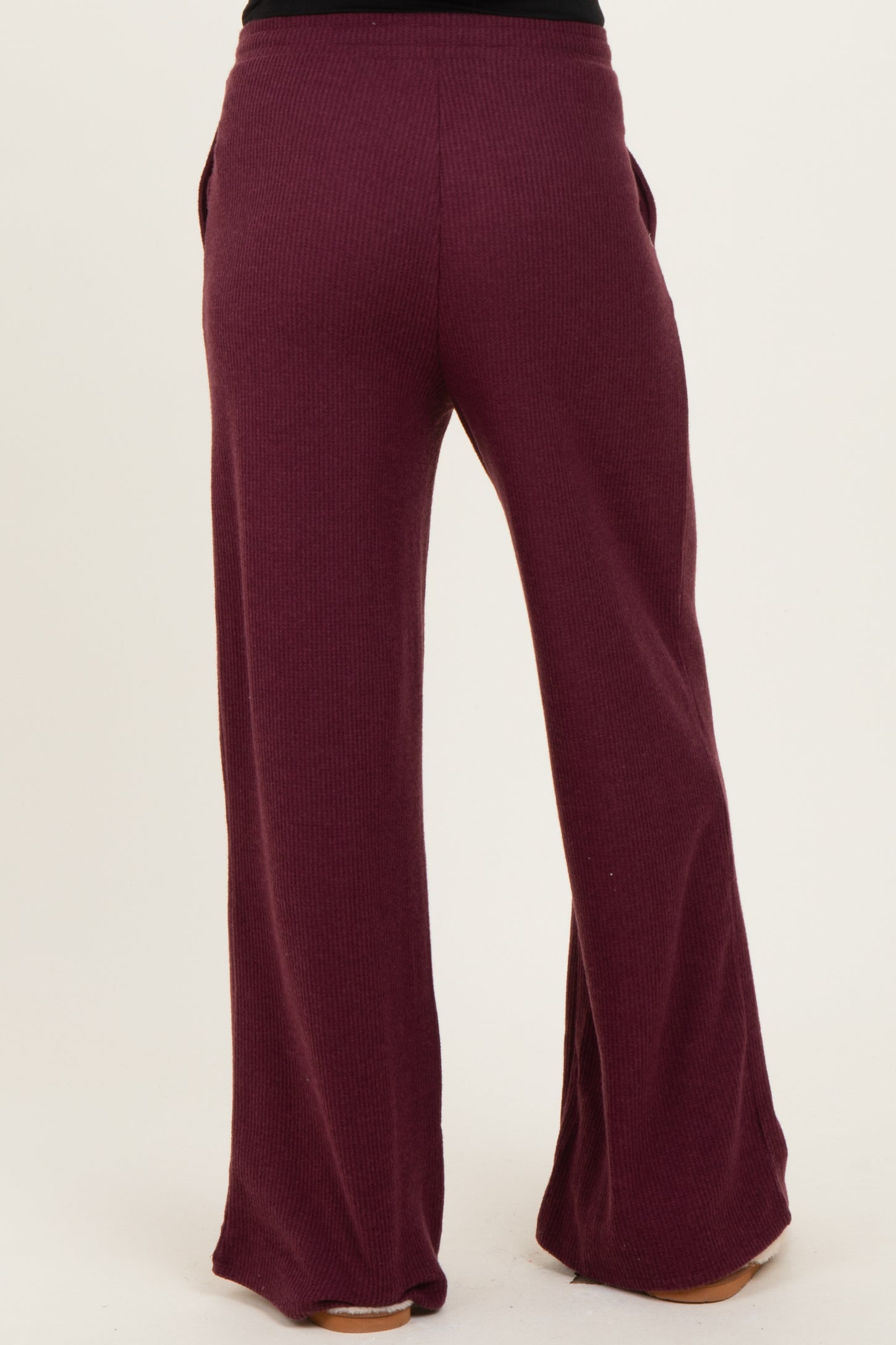 Burgundy Brushed Ribbed Knit Maternity Lounge Pants