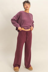 Burgundy Brushed Ribbed Knit Lounge Pants