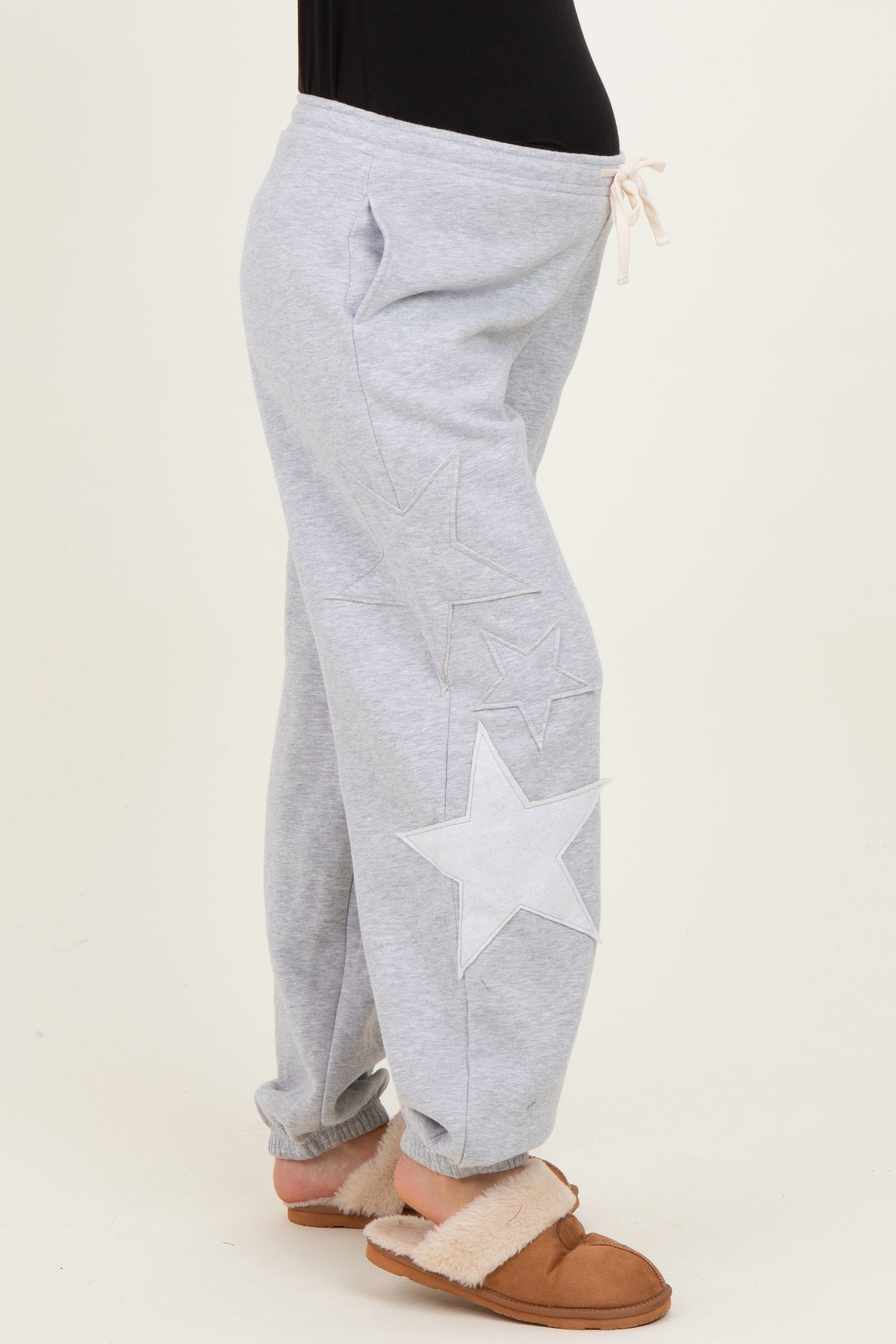 Heather Gray Star Patch Maternity Drawstring Sweatpants