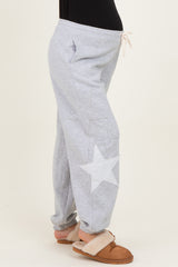 Heather Gray Star Patch Maternity Drawstring Sweatpants