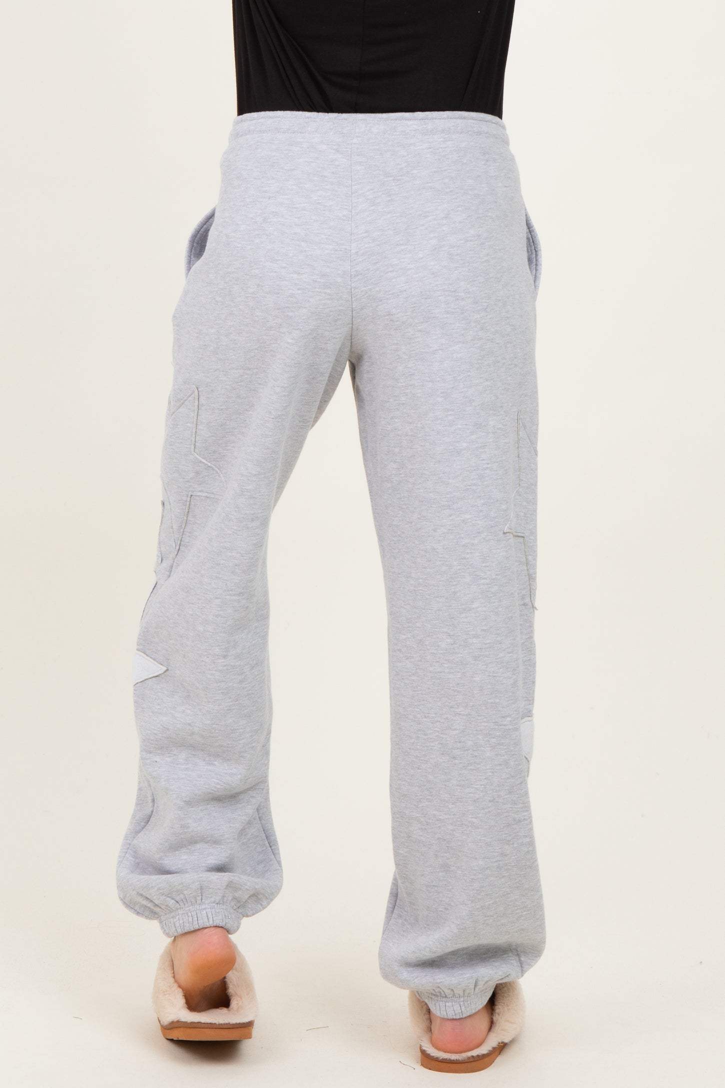 Heather Gray Star Patch Maternity Drawstring Sweatpants