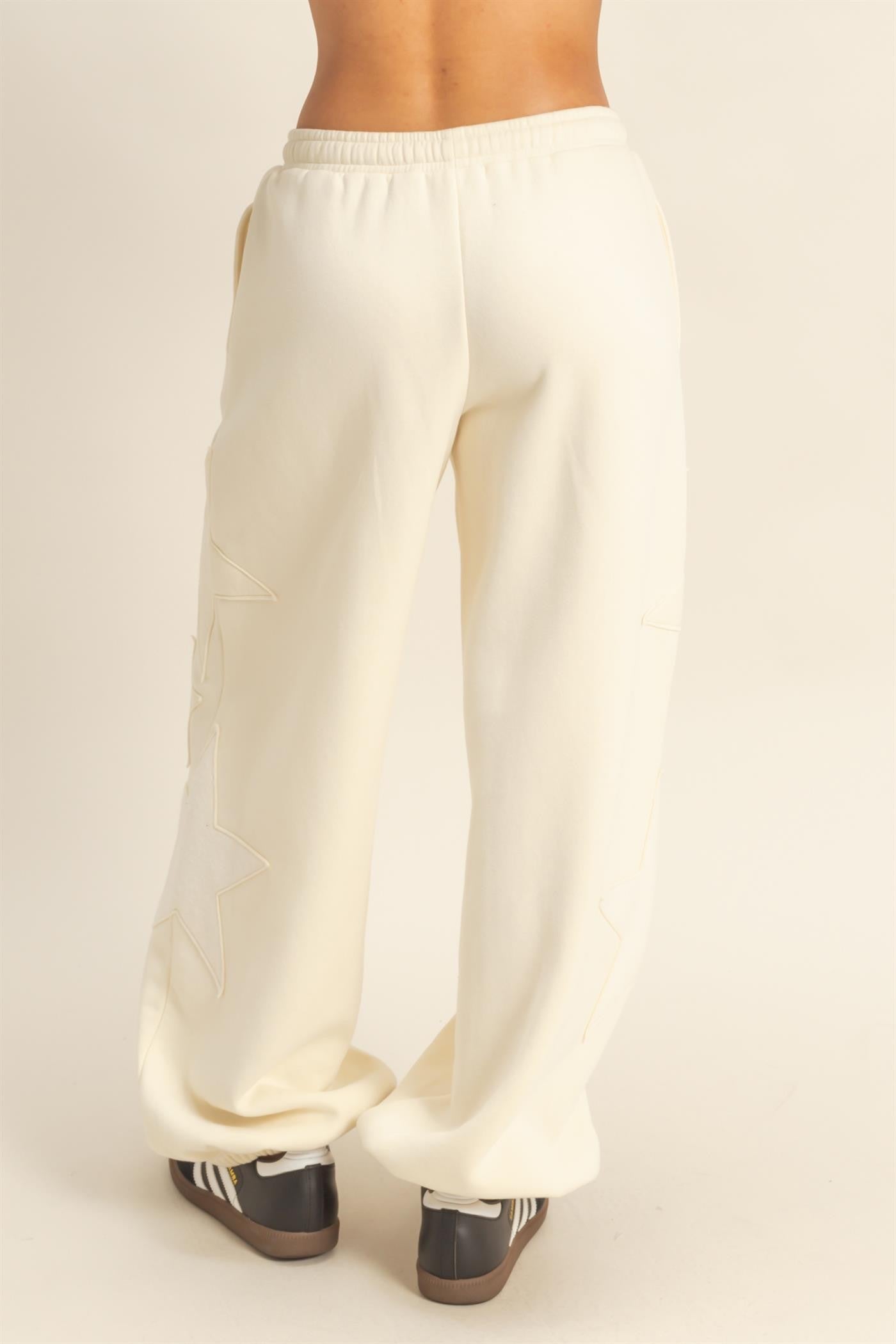 Drawstring Color Cream Cream Star Patch Drawstring Sweatpants – PinkBlush