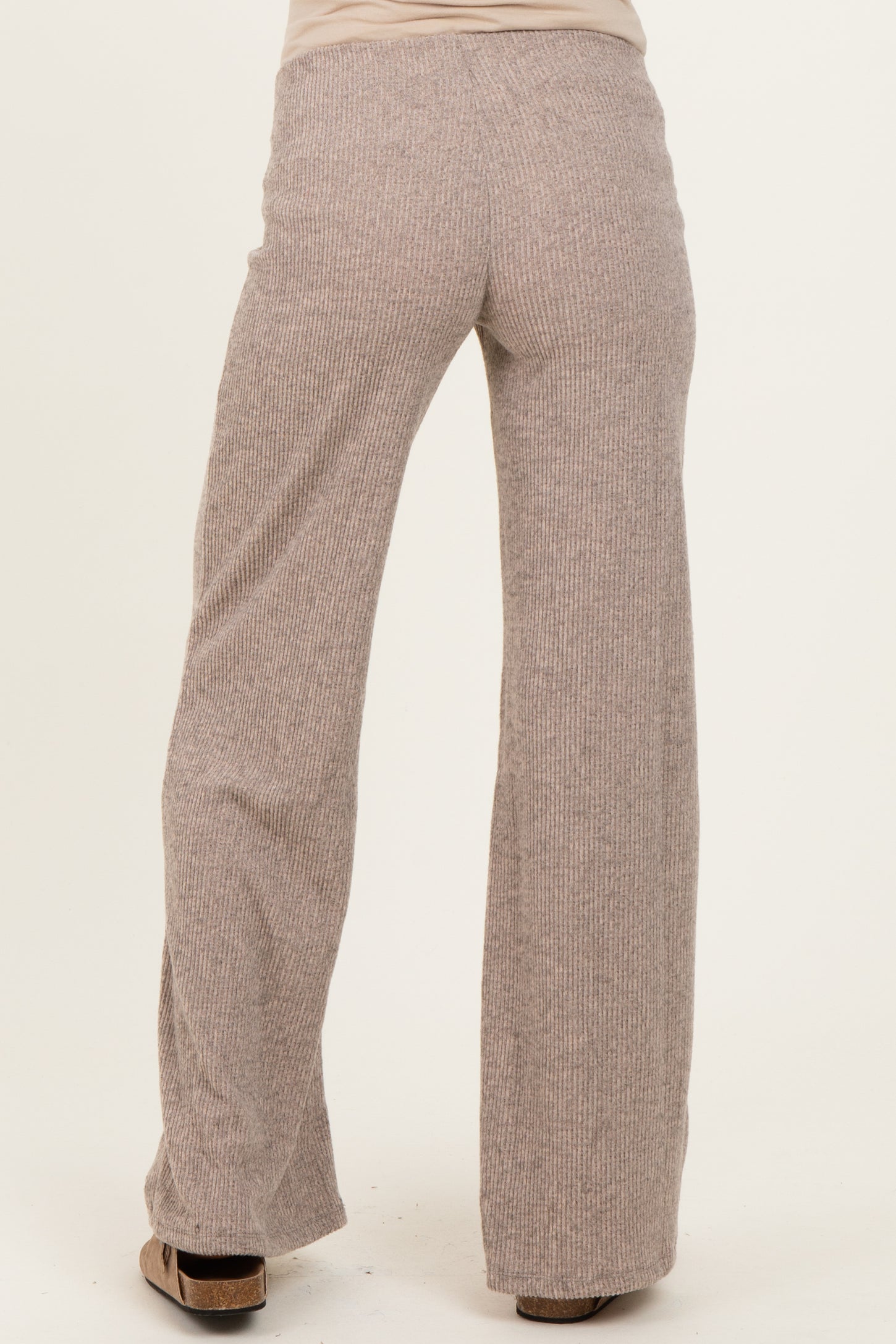 Beige Brushed Knit Flare Leg Maternity Pants