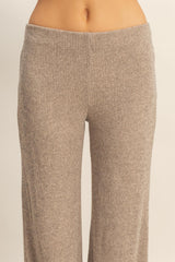 Beige Brushed Knit Flare Leg Pants