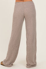 Beige Brushed Knit Flare Leg Pants