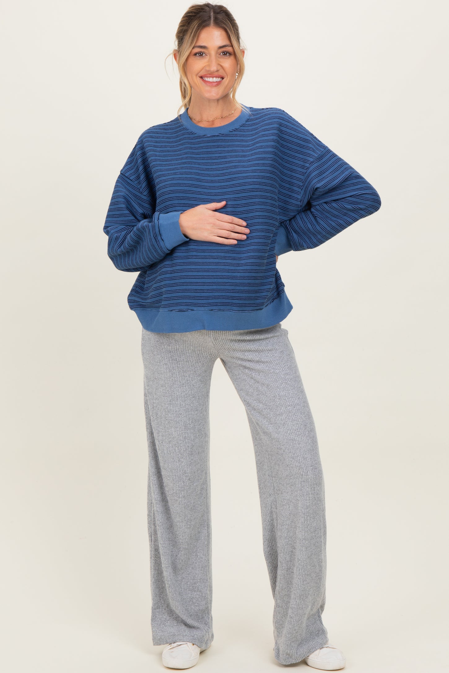 Heather Grey Brushed Knit Flare Leg Maternity Pants