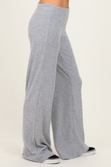 Heather Grey Brushed Knit Flare Leg Pants
