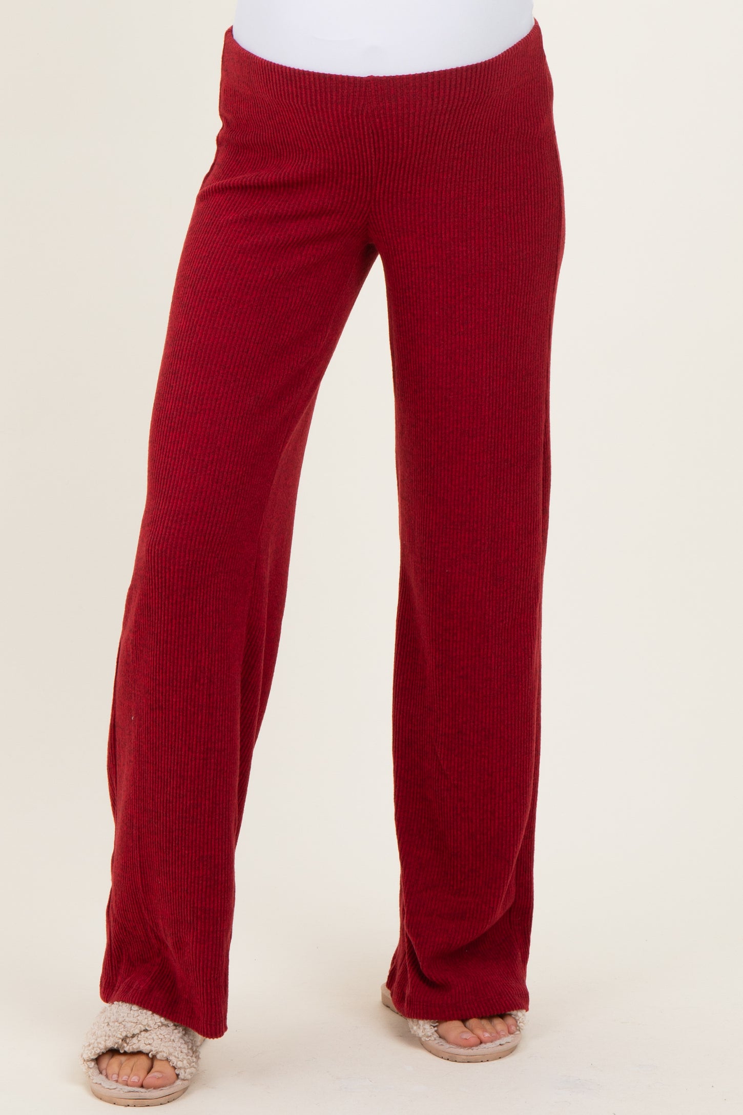 Red Brushed Knit Flare Leg Maternity Pants