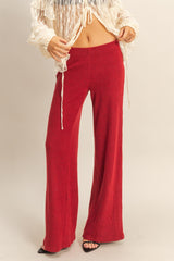 Red Brushed Knit Flare Leg Pants