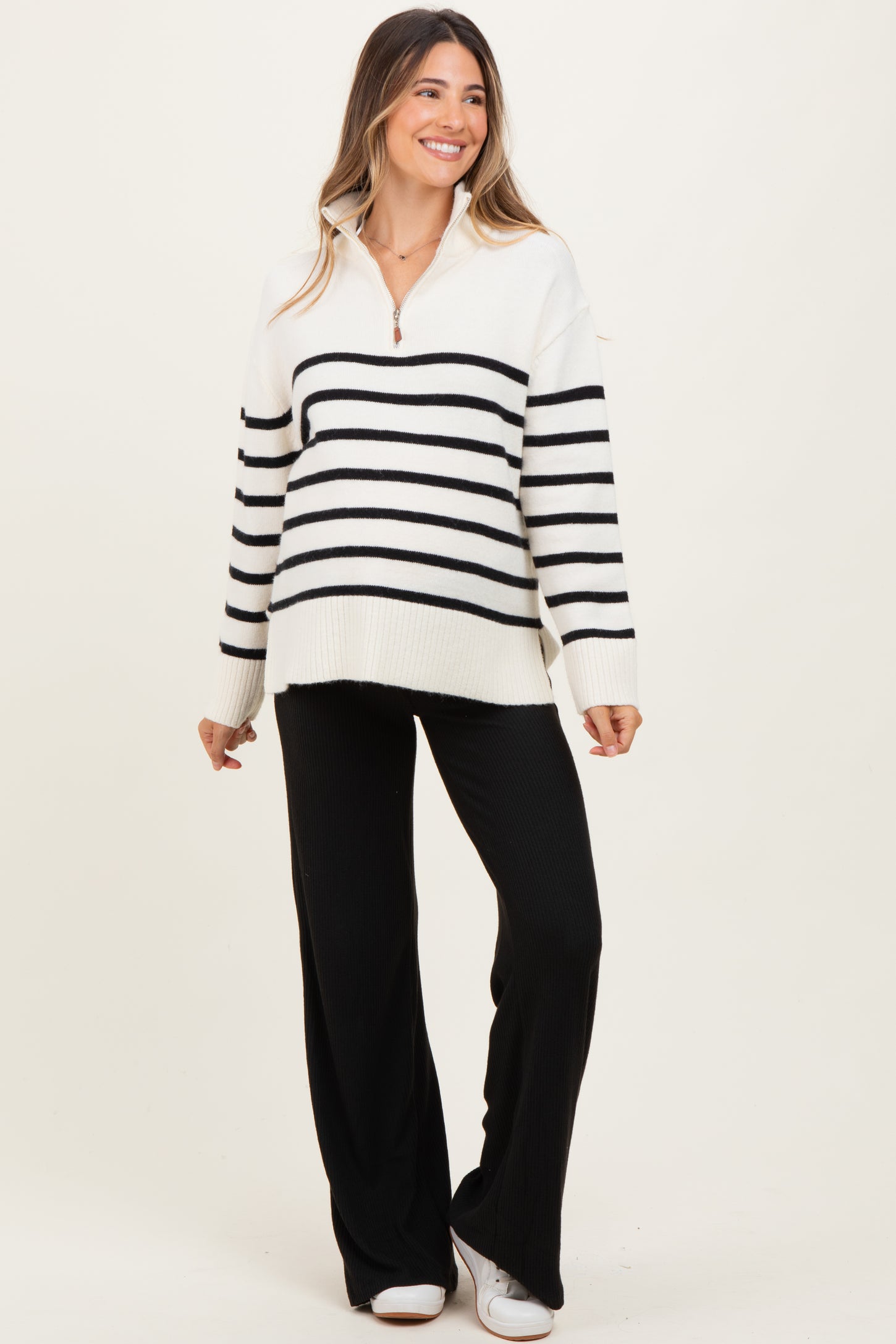 Black Brushed Knit Flare Leg Maternity Pants