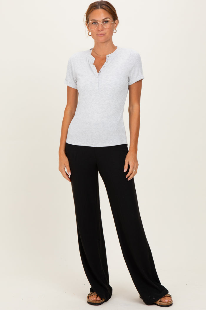 Black Brushed Knit Flare Leg Pants