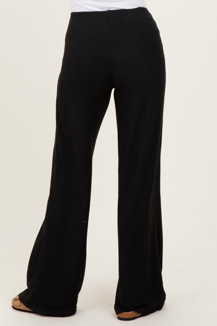 Black Brushed Knit Flare Leg Pants