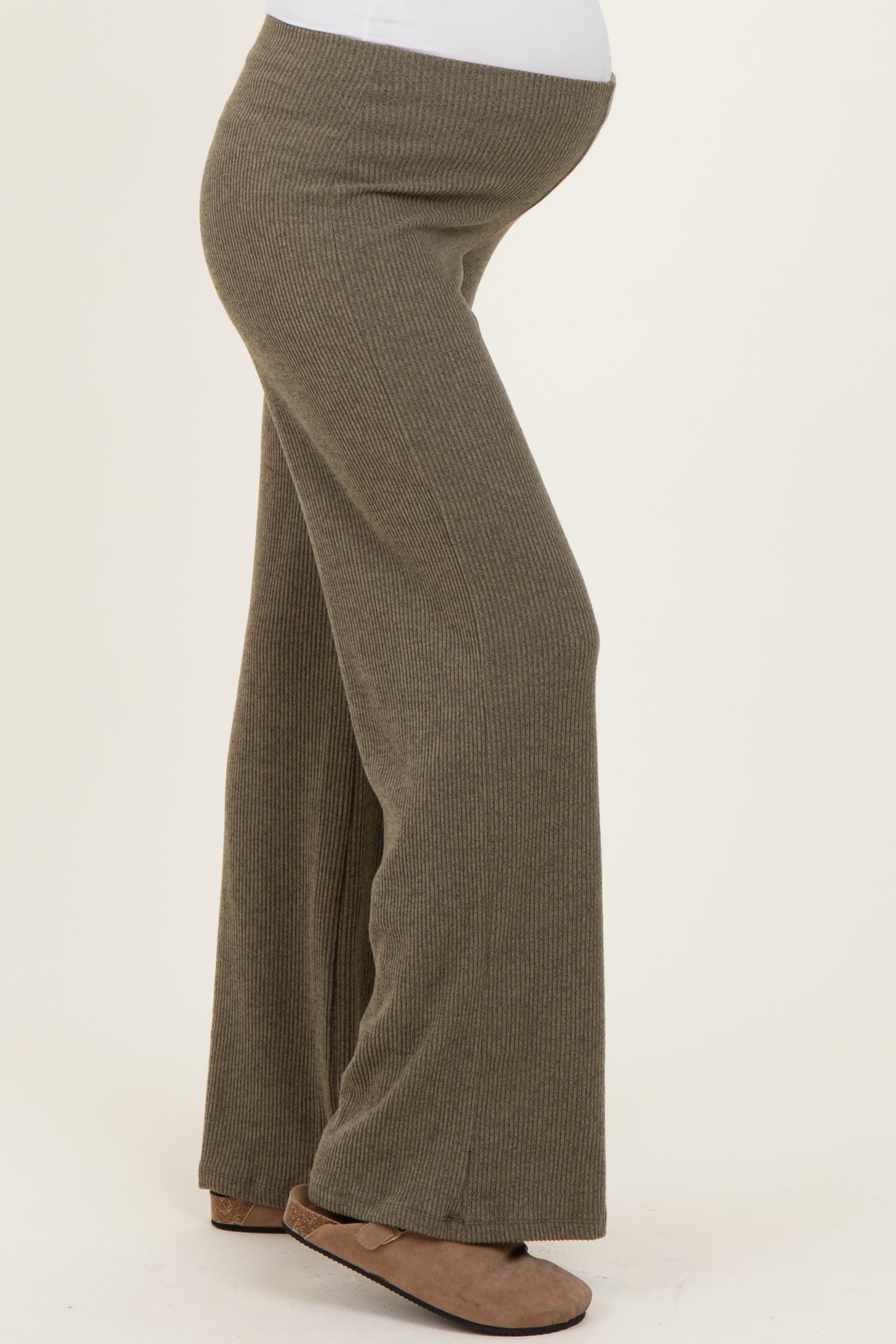 Olive Brushed Knit Flare Leg Maternity Pants
