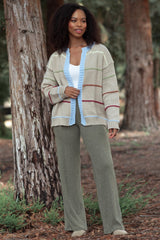 Olive Brushed Knit Flare Leg Pants