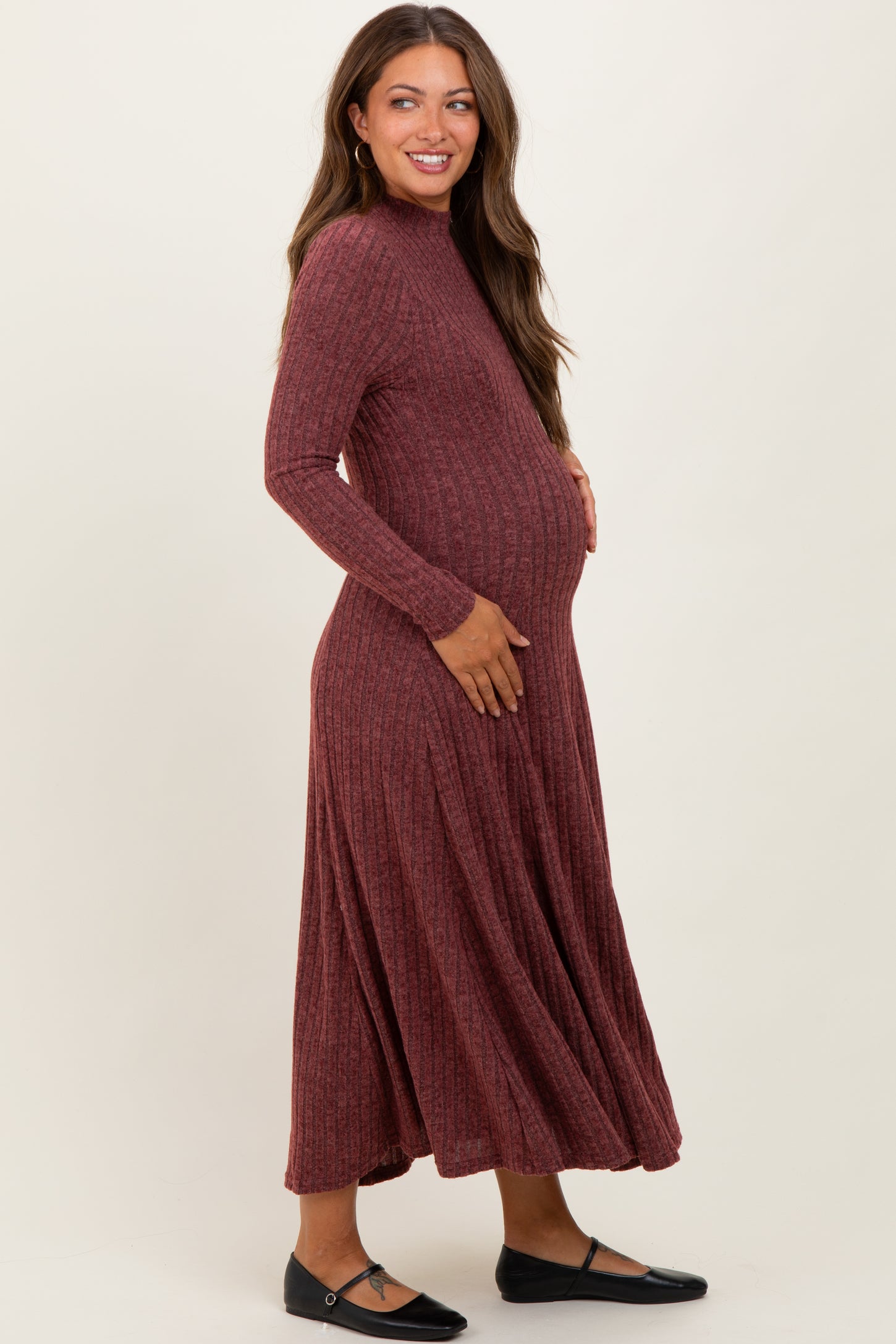 pink blush maternity burgundy dress Burgundy Off Shoulder Satin Pleated Bodice Maternity Maxi Dress