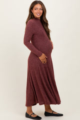 Burgundy Ribbed Mock Neck Maternity Midi Dress