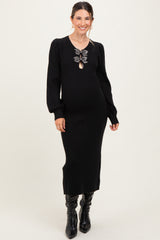 Black Ribbed Bow Detail Maternity Midi Sweater Dress