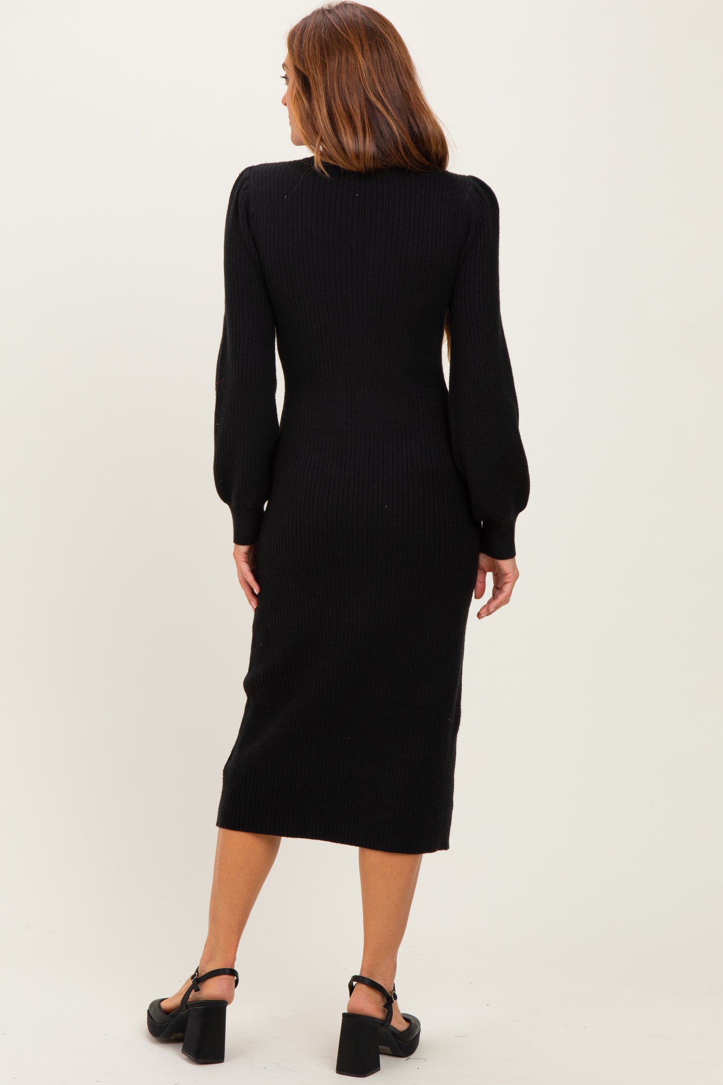 Black Ribbed Bow Detail Midi Sweater Dress PinkBlush Black Ribbed Bow Detail Midi Sweater Dress PinkBlush