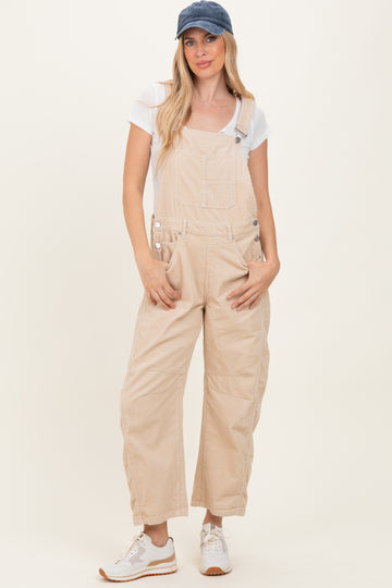 Cream Corduroy Rolled Cuff Barrel Leg Overalls