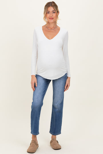 Blue Medium Wash Ankle Straight Leg Maternity Jeans