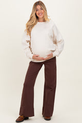 Brown Front Seam Wide Leg Maternity Jeans