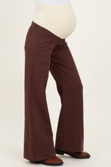 Brown Front Seam Wide Leg Maternity Jeans