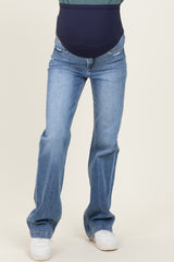 Navy Blue Lightly Distressed Maternity Straight Leg Jeans
