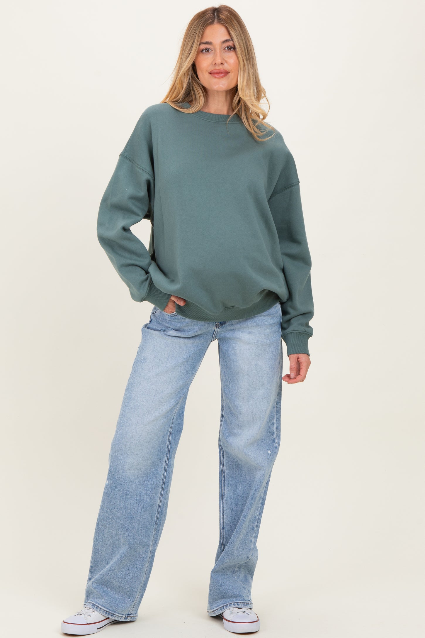Light Blue Lightly Distressed Maternity Wide Leg Jeans