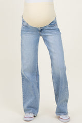 Light Blue Lightly Distressed Maternity Wide Leg Jeans